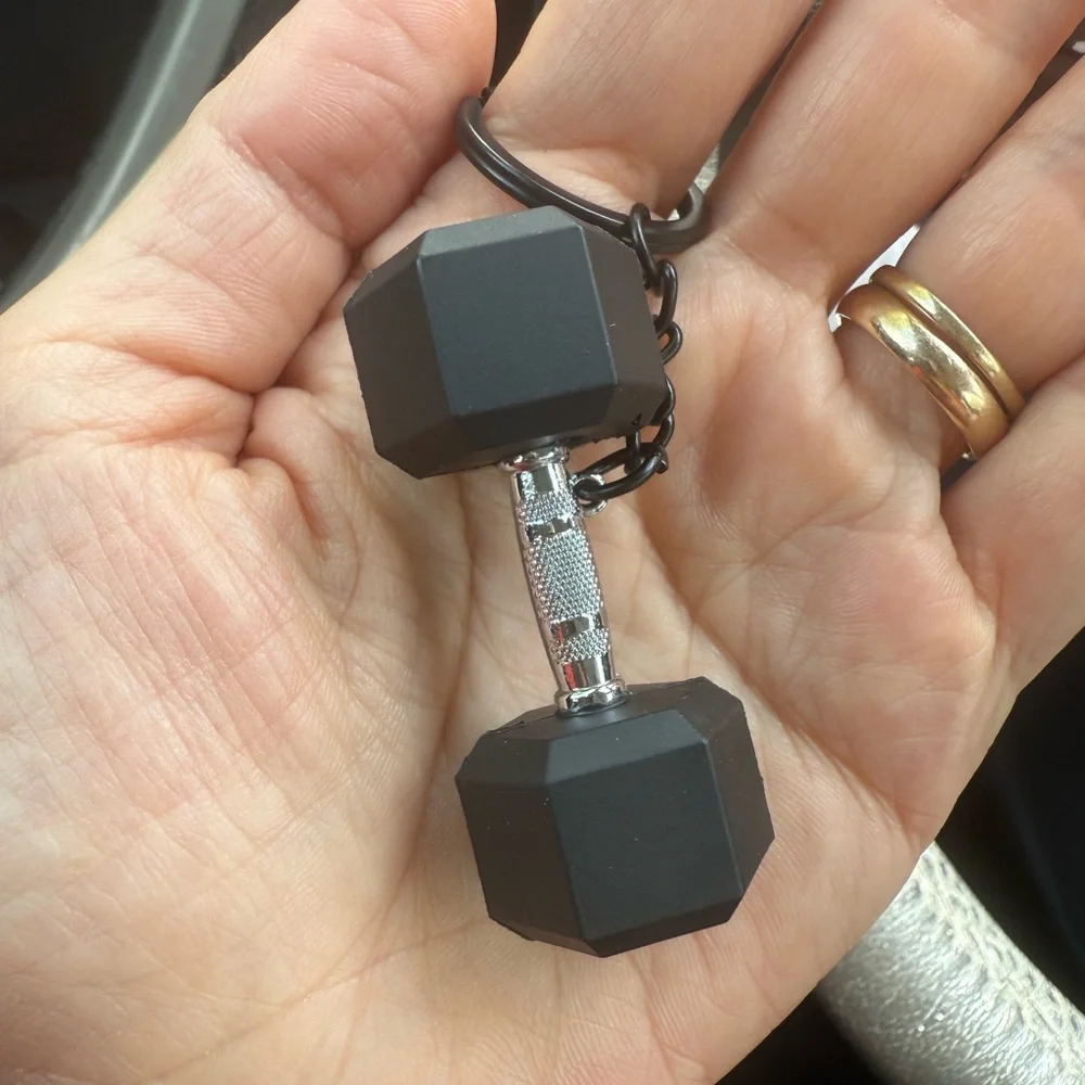 Black Barbell Dumbbell Keychain